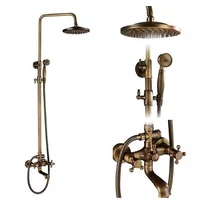 antik kétgombos kádtöltős zuhanyszett felső esőztetővel, kézitussal.