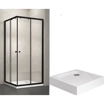 80x80-es fekete keretes szögletes zuhanykabin 6mm-es nano átlátszó vízlepergető üveggel Laura prémium zuhanytálcával  80x80-es fekete keretes szögletes zuhanykabin 6mm-es nano átlátszó vízlepergető üveggel Laura prémium zuhanytálcával