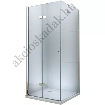 Szögletes harmonika ajtós zuhanykabin fix üvegfallal