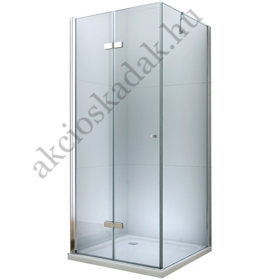 Szögletes harmonika ajtós zuhanykabin fix üvegfallal