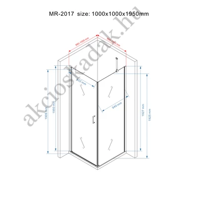 Royal corner 100x100-es nyílóajtós szögletes zuhanykabin 6mm-es nano vízlepergető üveggel zuhanytálca nélkül