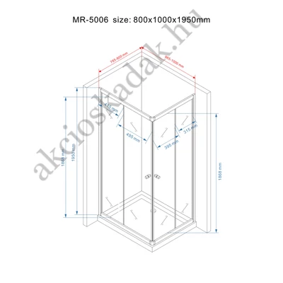 Royal trend zuhanykabin szögletes  80x100-as 6mm-es nano vízlepergető üveggel jobbos-balos beépítés Zuhanytálca nélkül