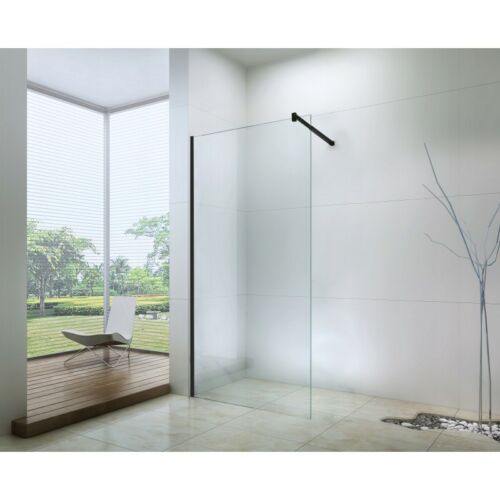 walk-in zuhanyfal 120-es 8mm-es nano vízlepergető átlátszó üveggel fekete kerettel kitámasztó karral 