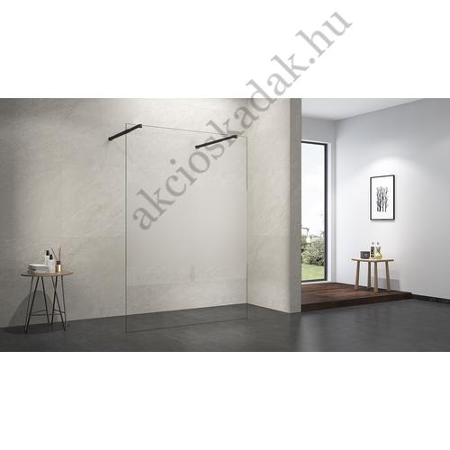 walk-in zuhanyfal 120x200cm 8mm-es nano vízlepergető test csíkos üveggel FEKETE kitámasztó karral 