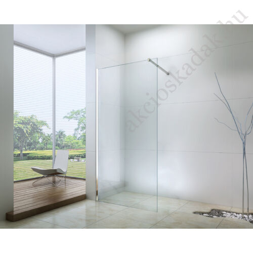walk-in zuhanyfal 60x200cm  átlátszó 8mm-es nano vízlepergető biztonsági üveggel kitámasztó karral 