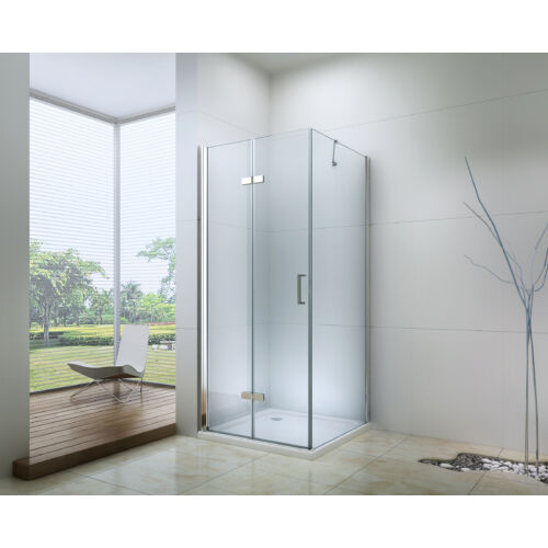 90x90-es Fix üveg+összecsukható ajtós zuhanykabin 6mm-es nano vízlepergető üveggel zuhanytálca nélkül