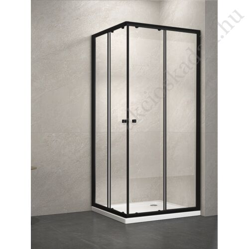  80x80-es fekete keretes szögletes zuhanykabin 6mm-es nano átlátszó vízlepergető üveggel ABS ALACSONY zuhanytálcával